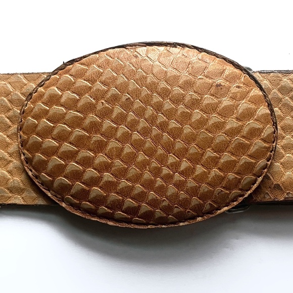 Vintage Wide 40in Reptile Leather Belt Turkey Large Oval Buckle